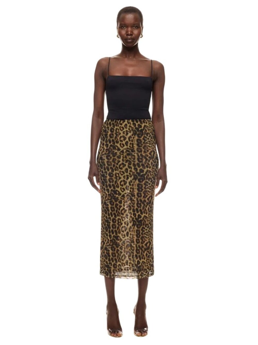 Ronny Kobo x RTR Leopard Print Mesh Skirt in Small Womens Midi